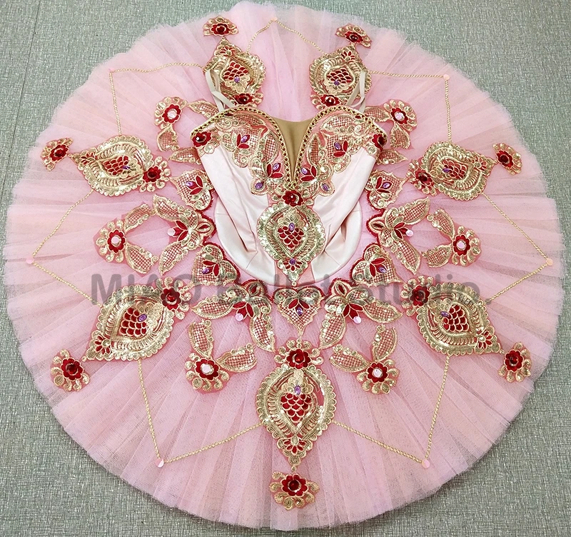 Pink peach Professional ballet classical Tutu pancake performance for girls Competition costume pink gold The Nutcracker 0251