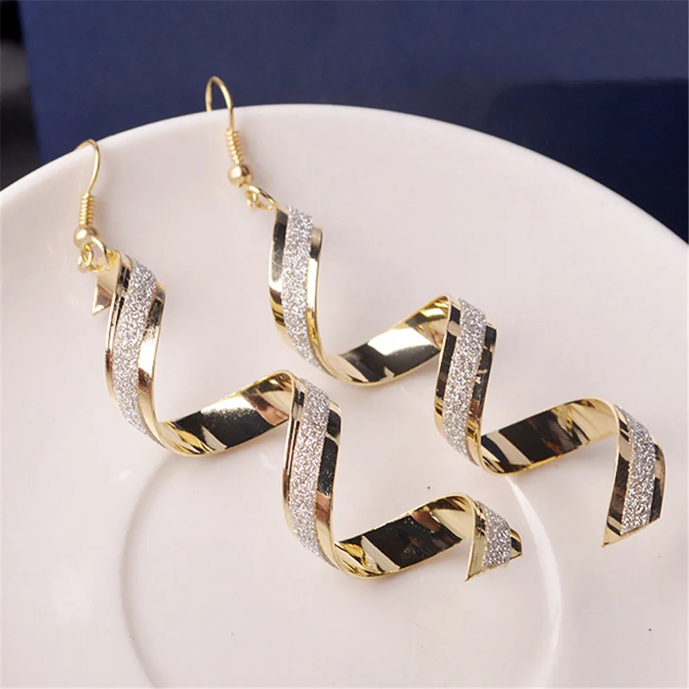1pair Women\'S Twist Spiral Dangle Charm Fall Earrings Jewelry Stainless Steel Long Peculiar Earrings 2024 Daily Trending Jewelry