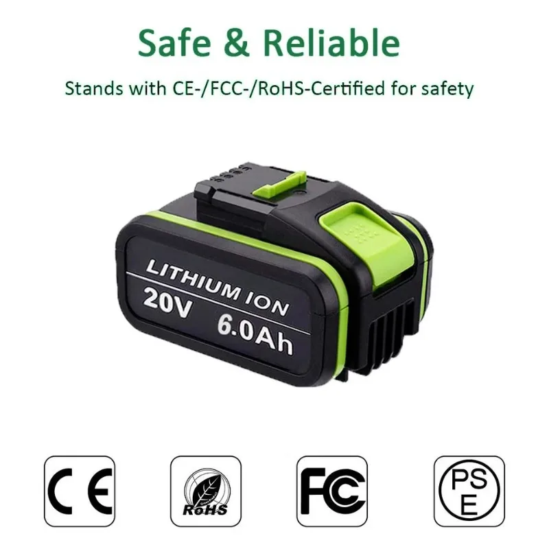 20V 3/4/5/6Ah Rechargeable Battery for Worx WA3551 WA3551.1 WA3553 WX373 WX390 Battery with Charge Display