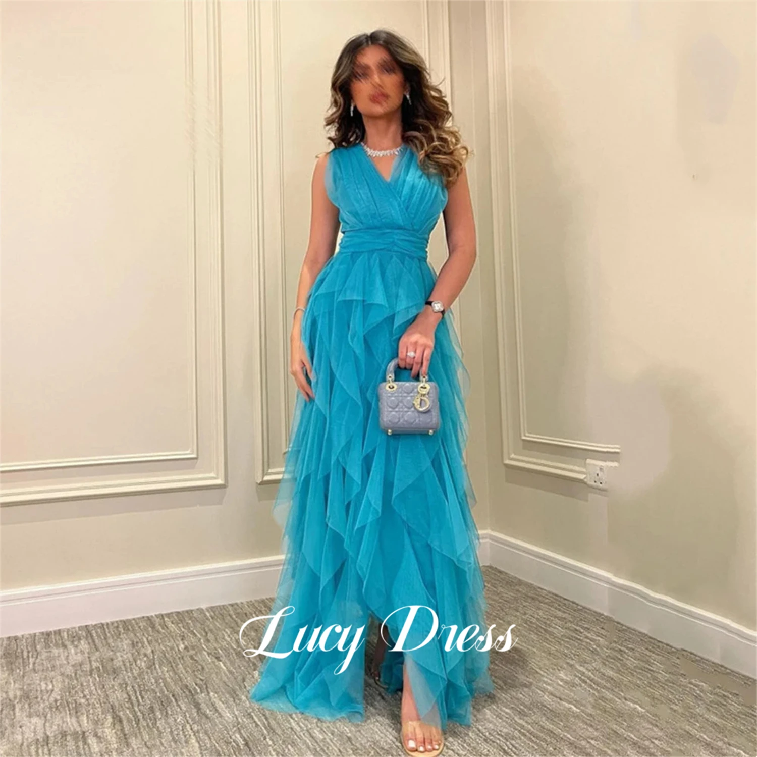 

Lucy Layered V-neck Eid Dress Graduation Gown Mesh Party Luxury Evening Dresses 2024 Happy Sharon Ball Gowns Prom Wedding