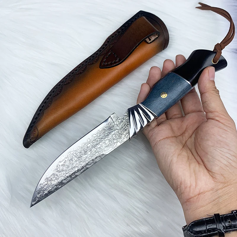 

4 Inch Utility Knife With Cover Damascus Steel VG10 Blade Sharp Cleaver Barbecue Paring Kitchen Knives Wood Handle Cooking Tools