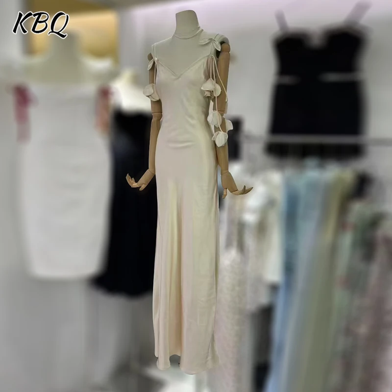 

KBQ French Solid Elegant Slimming Backless Dresses for Women Square Collar Sleeveless Spliced Tassles Slimming Dress Female New