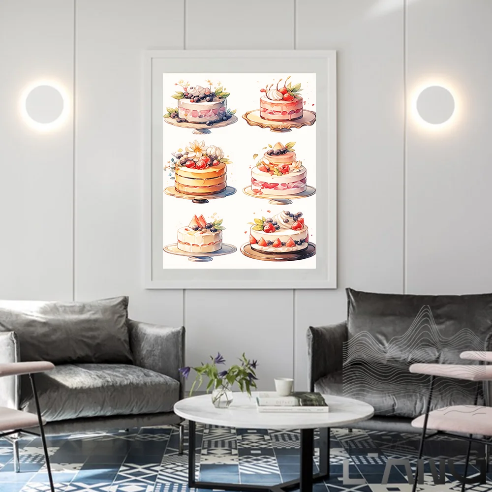 Strawberry cake Delicious dessert afternoon tea watercolor style art poster Living Room Restaurant Cafe Decorative canvas paint