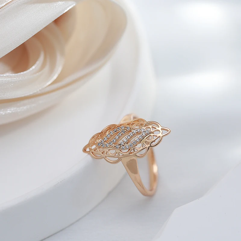 Kinel Hot Luxury 585 Rose Gold Women Ring Natural Zircon Hollow Flower Ethnic Bride Wedding Rings Trend Daily Vintage Jewelry