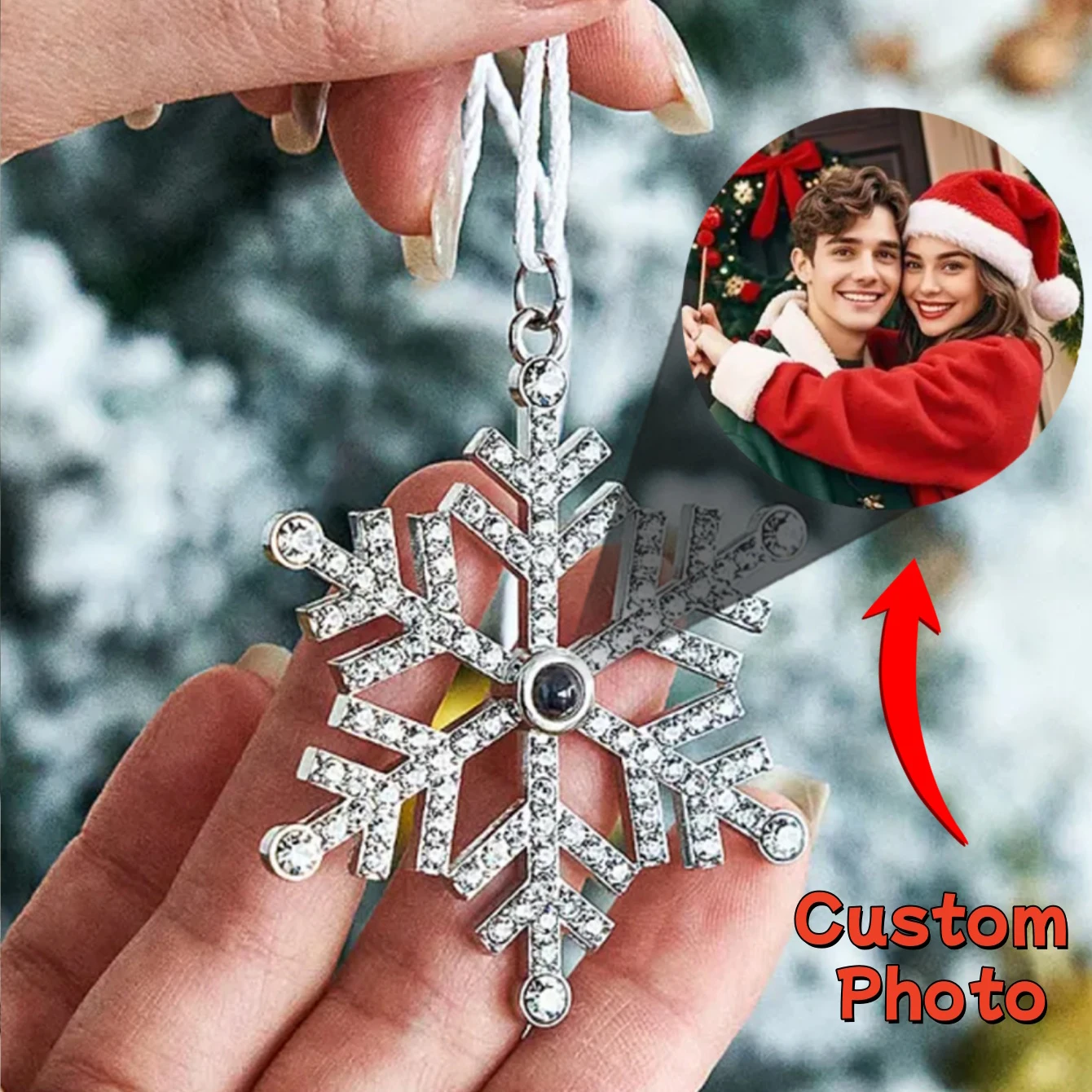 Dhqh anual novo personalizado foto projeção floco de neve pingente imagem personalizada floco de neve acessórios diários presente de natal