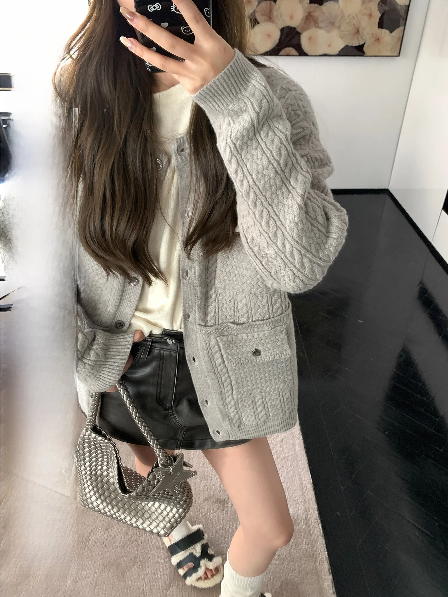 

Женский кардиган Aonline ey Silver Bule в корейском стиле, качественный, модный, для повседневной носки, прямого кроя