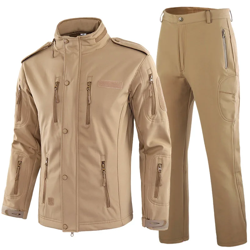 Imagem -03 - Conjunto de lã Tático Impermeável Masculino à Prova de Vento Quente Jaqueta Softshell Calça ao ar Livre Camping Treking Inverno Novo Conjuntos Pcs