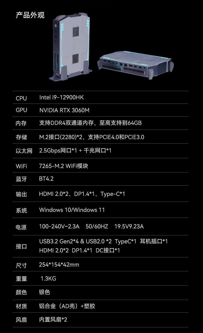 14-Core i9-12900HK dual network 4-screen 12G unique display home office game mini computer small host