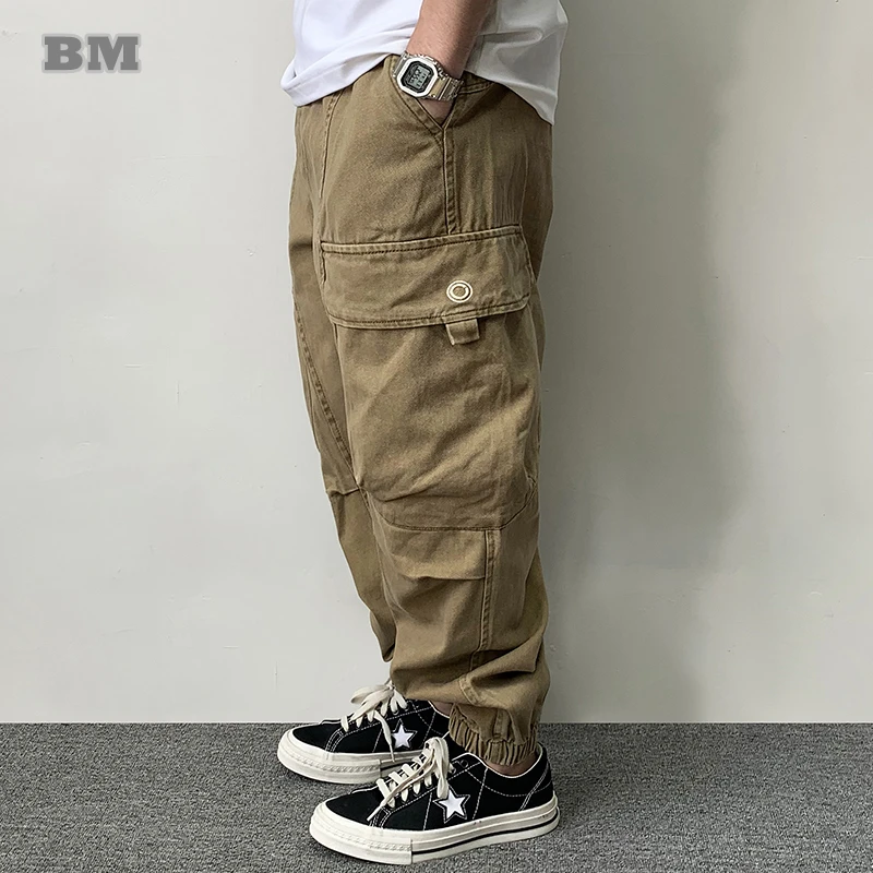 High Quality Long Staple Cotton Twill Multi-Process Cargo Pants Streetwear Khaki Work Pants For Men Harajuku Tactical Joggers
