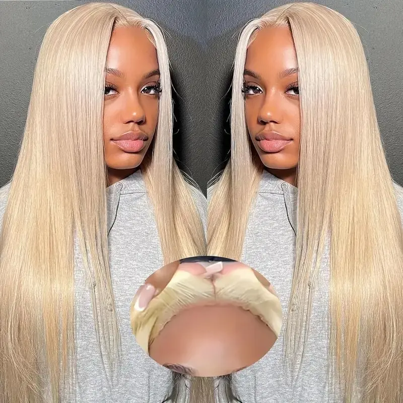 180 Density Blonde 613 28 Inch HD Lace Forehead Wig 13x6 Blonde Straight 13x4 Glueless Garment Brazilian Human Hair Wig