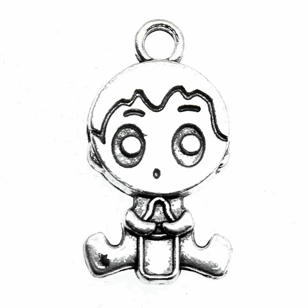 10pcs/lot 24x13mm Double Sided Baby Boy Charms For Jewelry Making Antique Silver Color 0.94x0.51inch