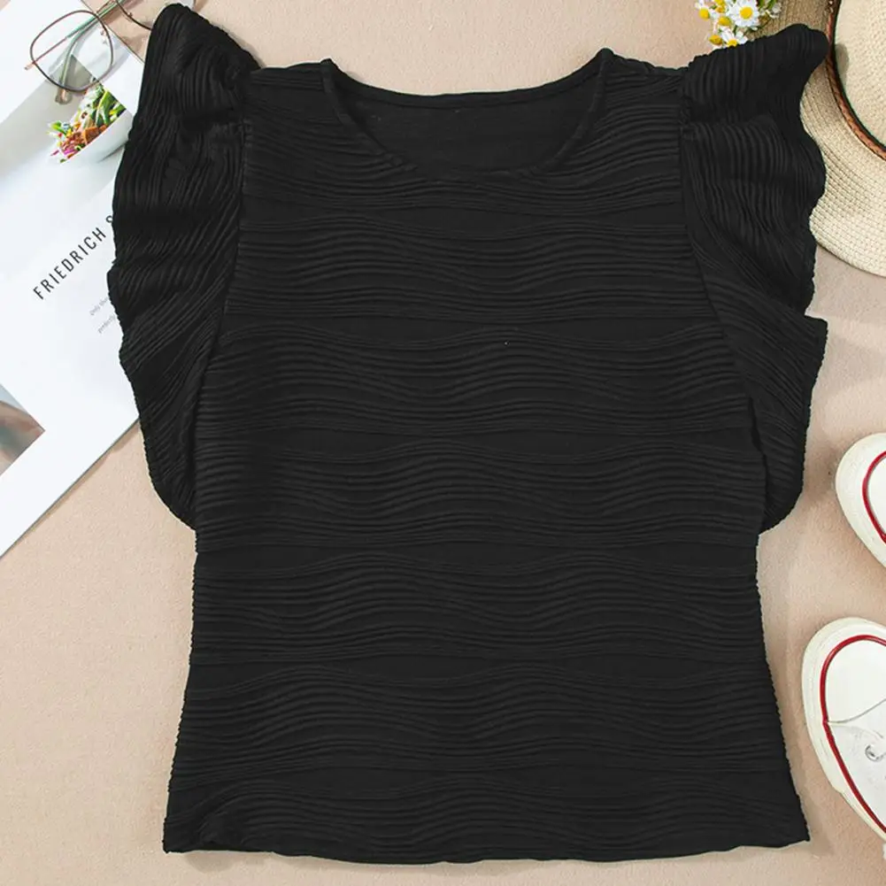 Women Tee Shirt Stylish Women's Casual T-shirt with Ruffle Short Sleeve Slim Fit Blouse for Streetwear Dressy Occasions Women