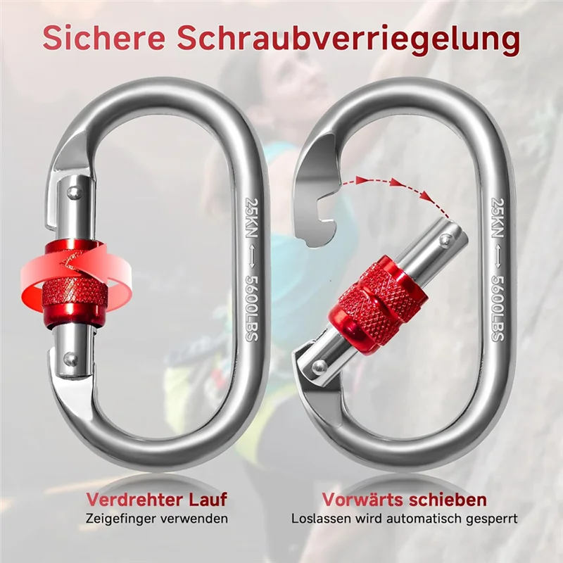

2Pcs Carabiner Hooks 25 KN, O-Shaped Carabiner Hooks,Heavy Duty Safety Carabiner, Carabiner For Yoga, Hammock, Campingabkw