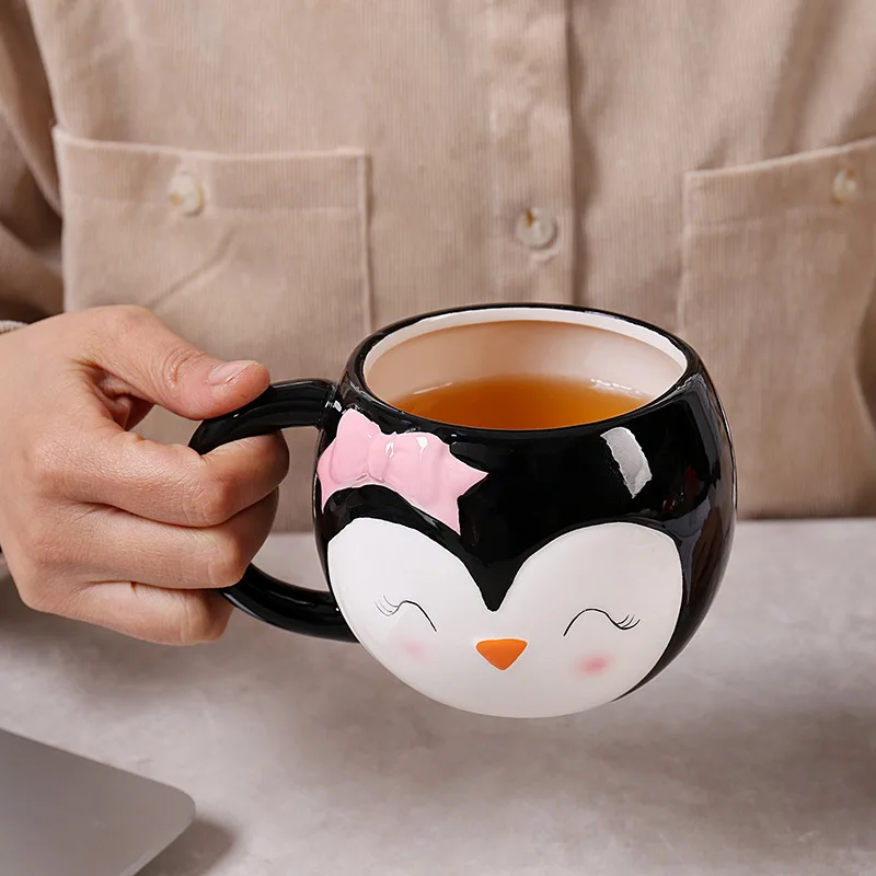 Cartoon Ceramic Cup Penguin Shaped Mug Cute Penguin Milk Cartoon Office Cups Drinkware Christmas Gift