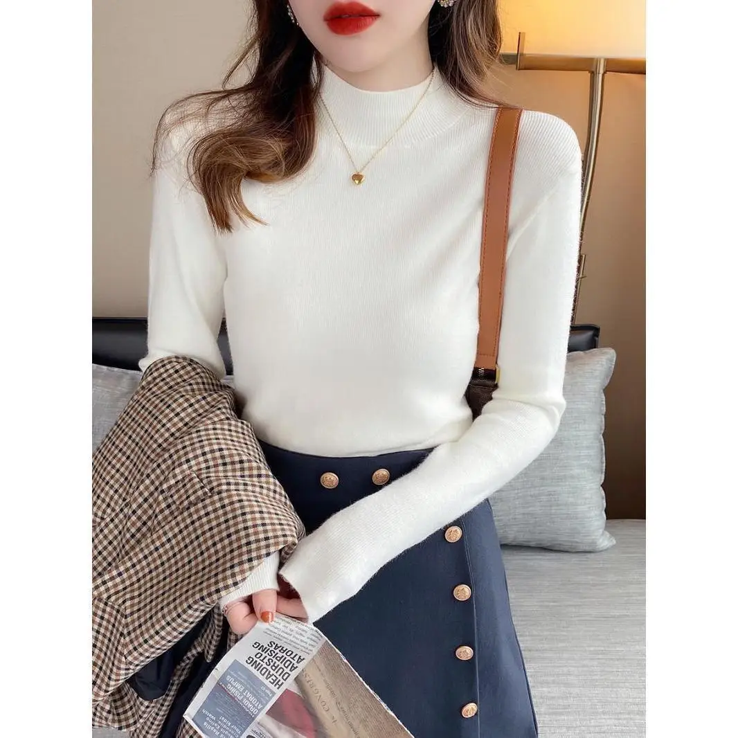 

Turtleneck Sweater Women Fashion Stretch Tops Thick Warm Knit Plush Velvet Lined Knitted Pullovers Bottoming Sweater E11223
