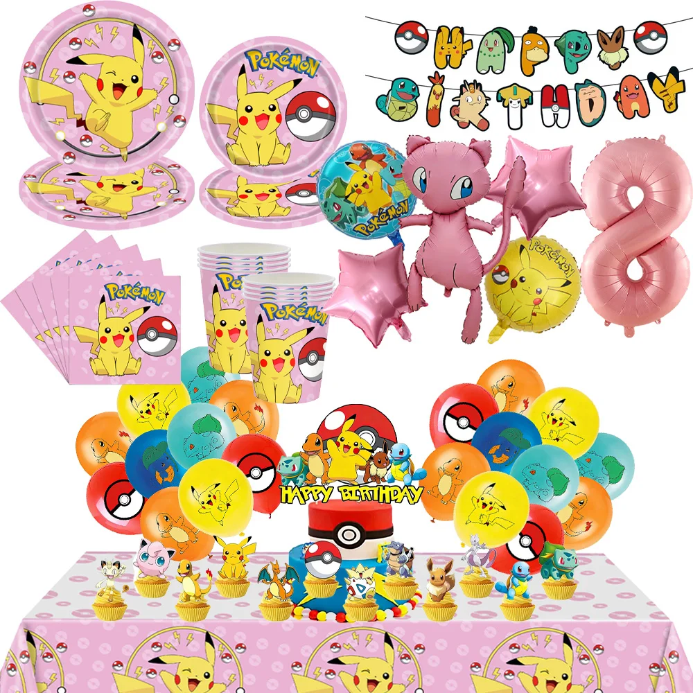 

Pokemon Birthday Party Decoration Tableware Set Pikachu Birthday Balloons Gift Bag Stuffers Pokémon Themed Party Baby Shower