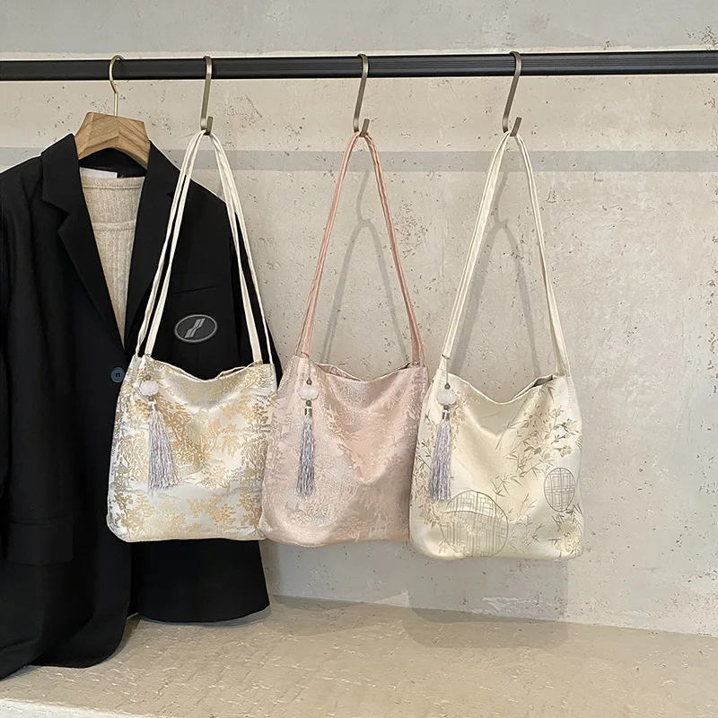 New Niche Chinese-style Gift Bag Foreign Trade National Style Single Shoulder Underarm Bag Portable Antique Hanfu Bucket Bag