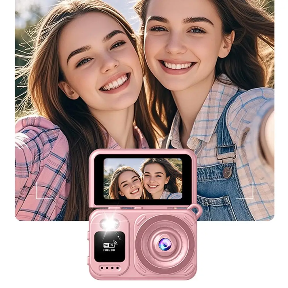 Mini Keychain Flip Camera HD Dual Lens CCD Digital Camera with Selfie Beauty Mode Portable Sports Camera for Students