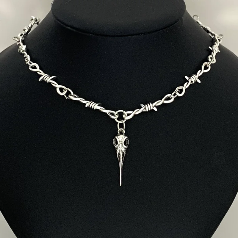 Small wire Brambles Bird Skull Head Choker Necklace Women Hip-hop Gothic Punk Style Barbed Wire Little thorns Chain Choker Gift