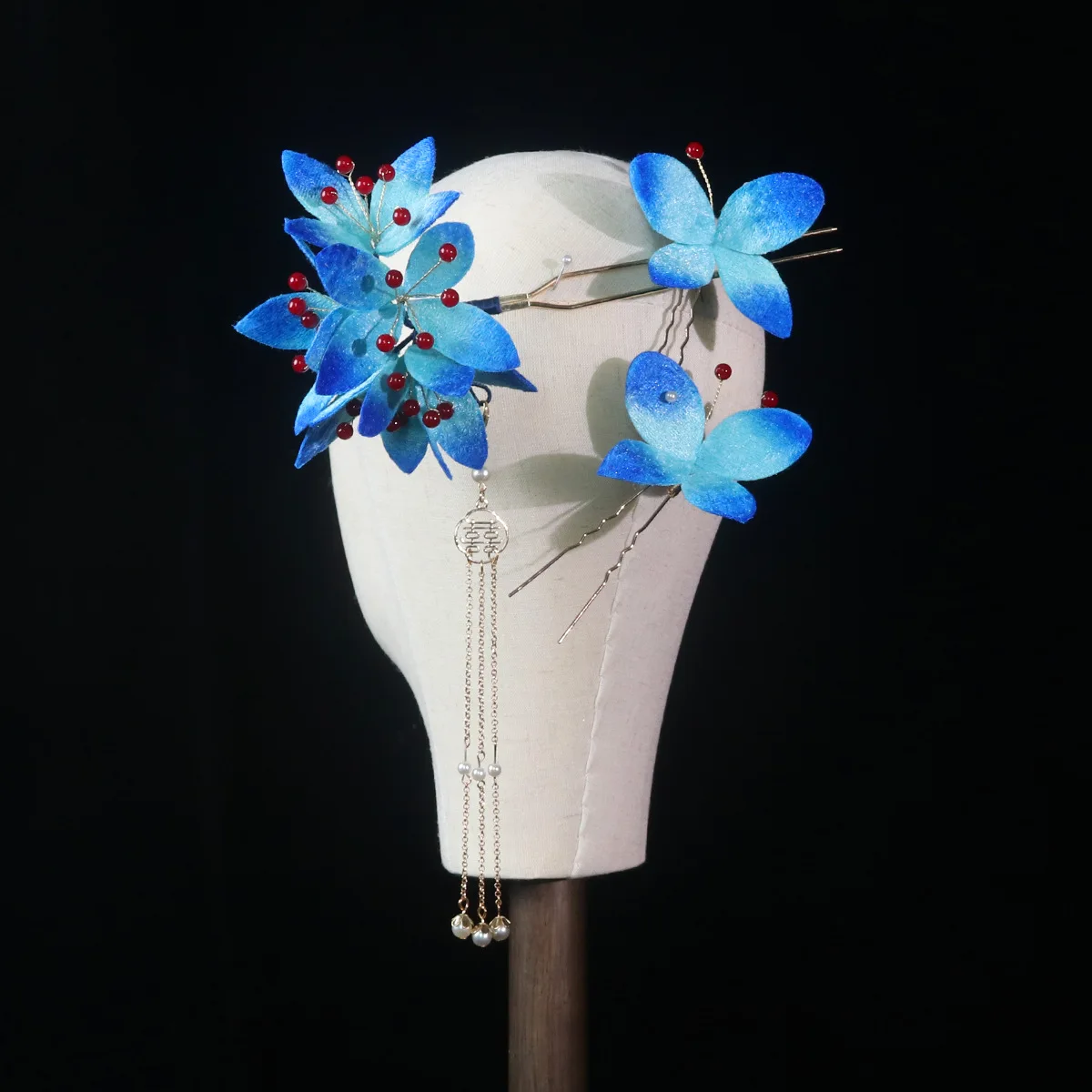 

HIMSTORY головной убор невесты синий градиент бархатный цветок набор заколок для волос древний китайский винтажный Cheongsam аксессуары для волос