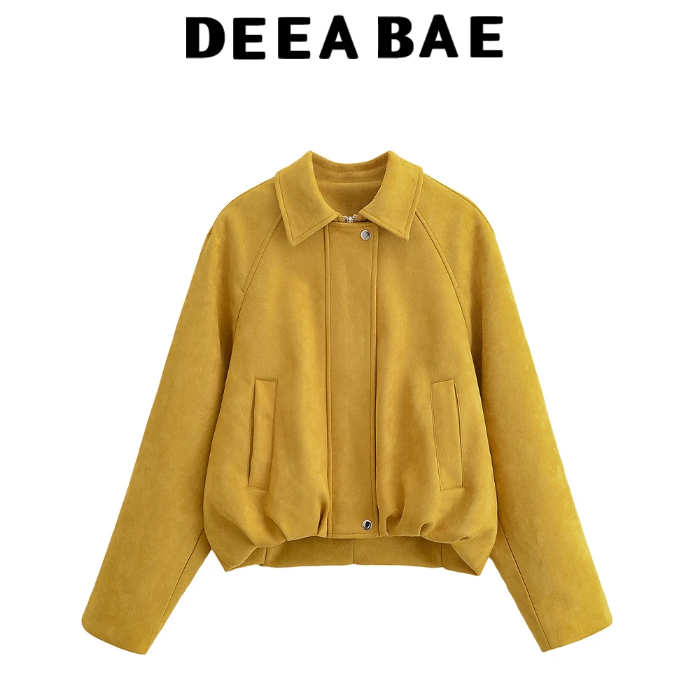 

DEEABAE Осенняя новая женская одежда с элитным ощущением, универсальный лацкан и замшевый эффект, пилотная куртка, куртка