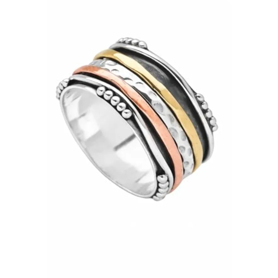 

25 Sterling Silver Spinner Ring for Women Yoga Maditation Spin ring Three Tone Handmade Ring Worry Ring Thumb Ring Fidget Rings