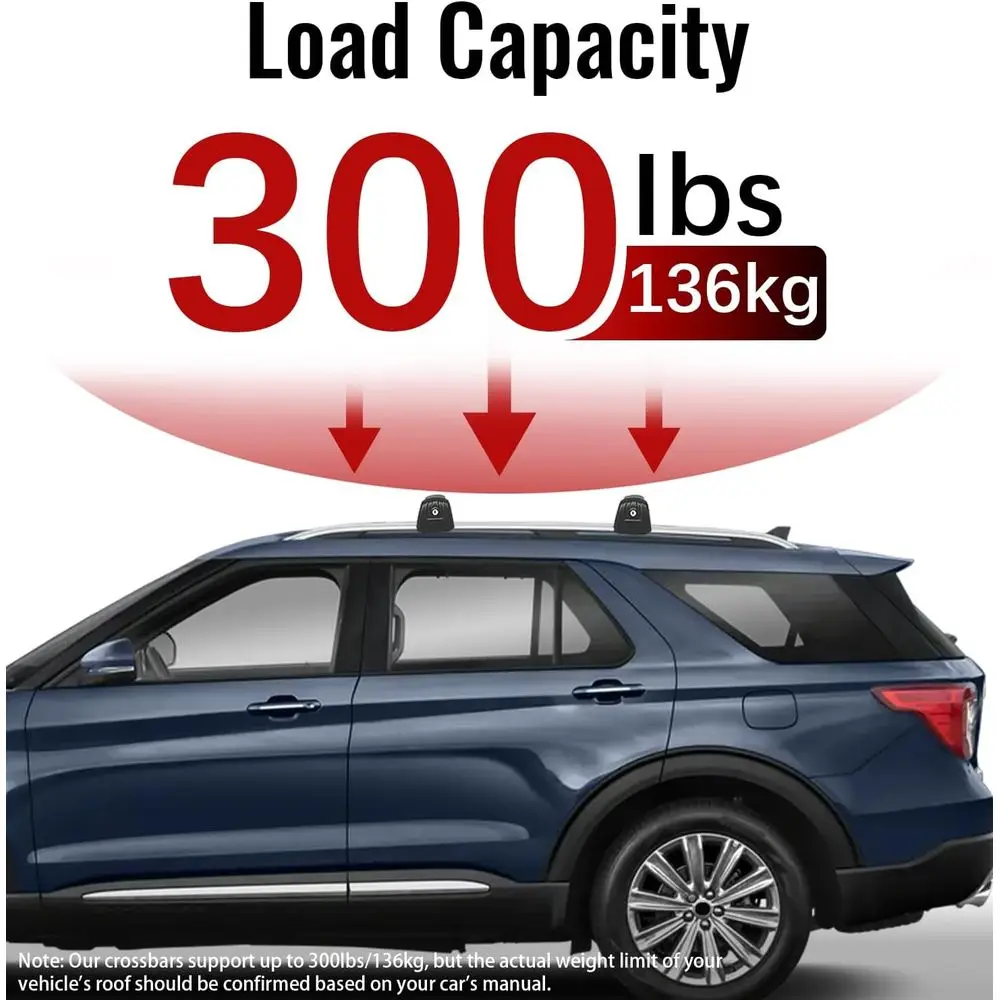 قضبان متقاطعة لرف السقف بوزن 300 رطل مناسبة لـ Explorer 2020-2026 مع قفل، قضبان سقف شديدة التحمل من الألومنيوم لسيارة البضائع على السطح #3