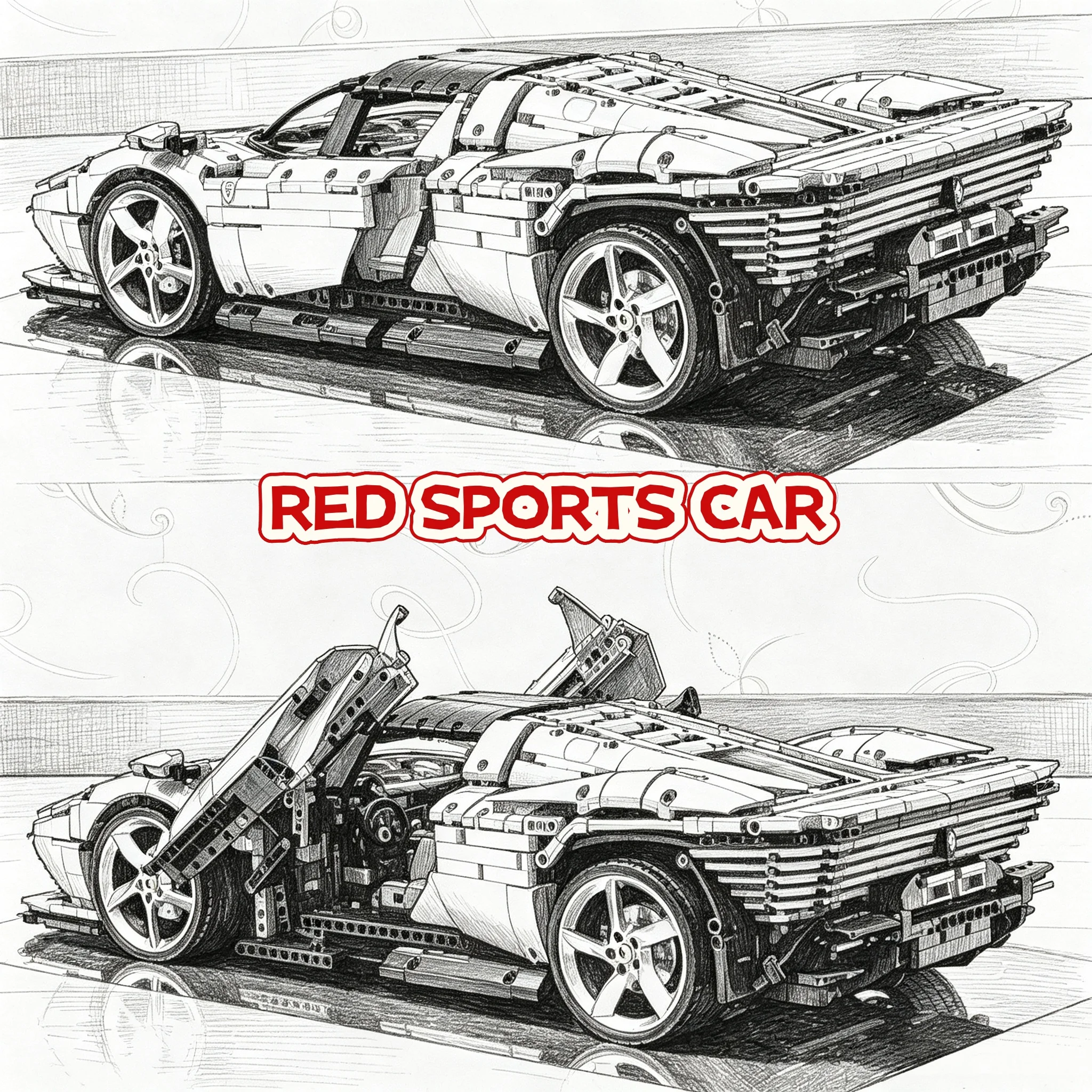 Creative Technology Red Sports Car Building Block Model Red SP3 Racing Car Block Assembly Toy Gift