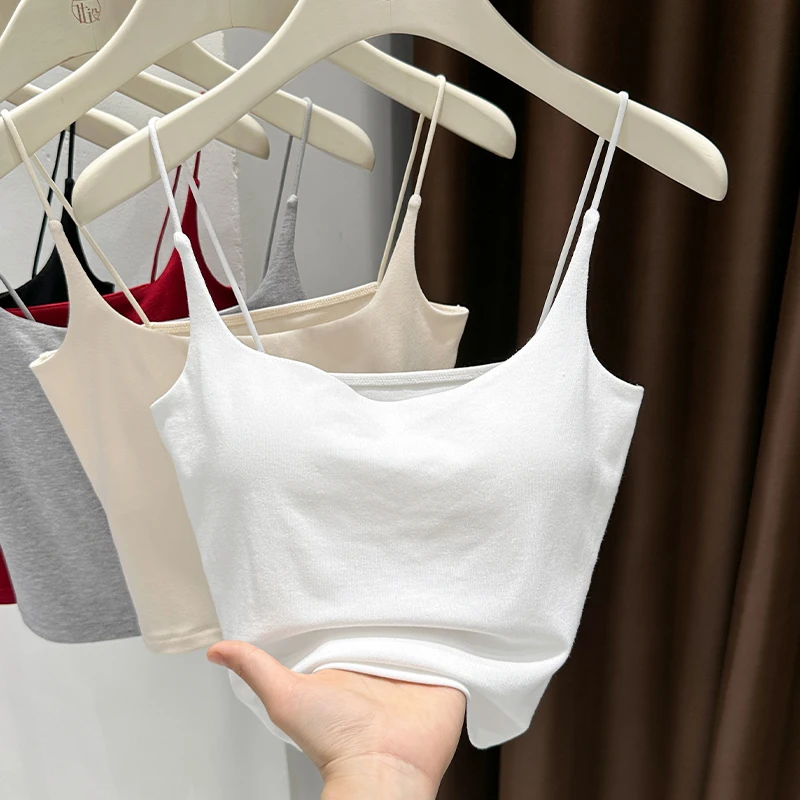 

Pure desire black U-neck camisole for women summer 2025 new style outer wear with chest pad short bra one-piece top