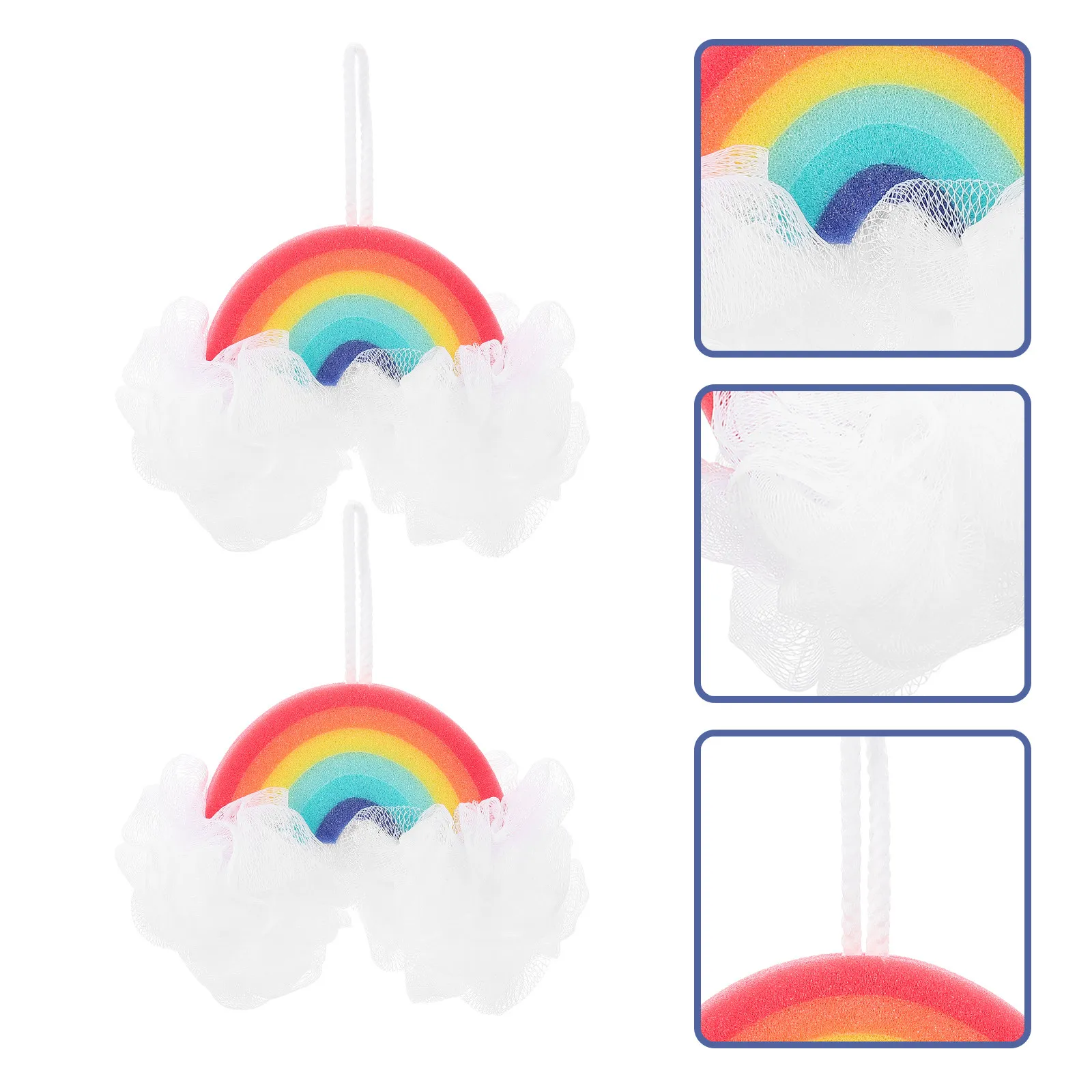 2pcs Rainbow Bath Flowers Durable Skin Exfoliating Sponge For Adults Kids Gentle Body Scrubber Bubbling Bath Ball Home Use