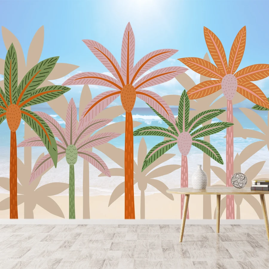 

Cartoon Custom Peel and Stick Optional Wallpapers for Living Room Palm Trees Kids Sofa TV Wall Covering Papers Home Decor Mural