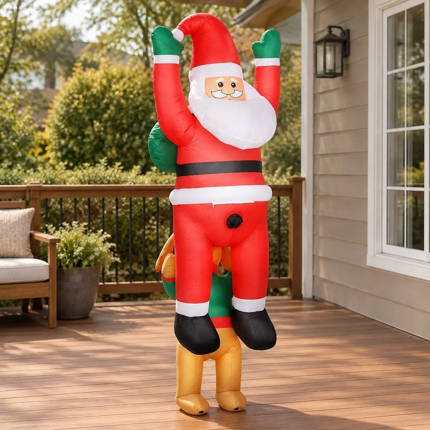 7FT Hanging Christmas Inflatable Santa with Dog, Blow Up Decoration Built-in LED Lights for Garden