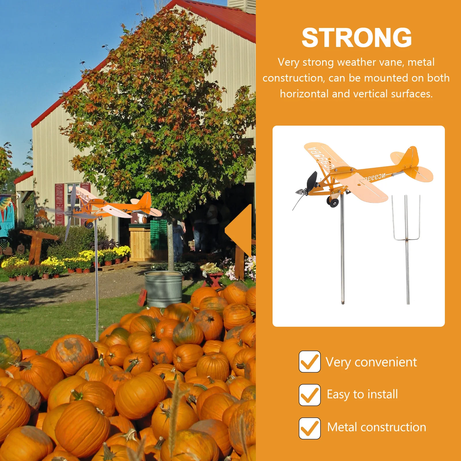 

Iron Weather Vane Decoration Durable Windmill Lawn Yard Ornament Rotatory Weathervane Garden Fence Pole Airplane Design Outdoor