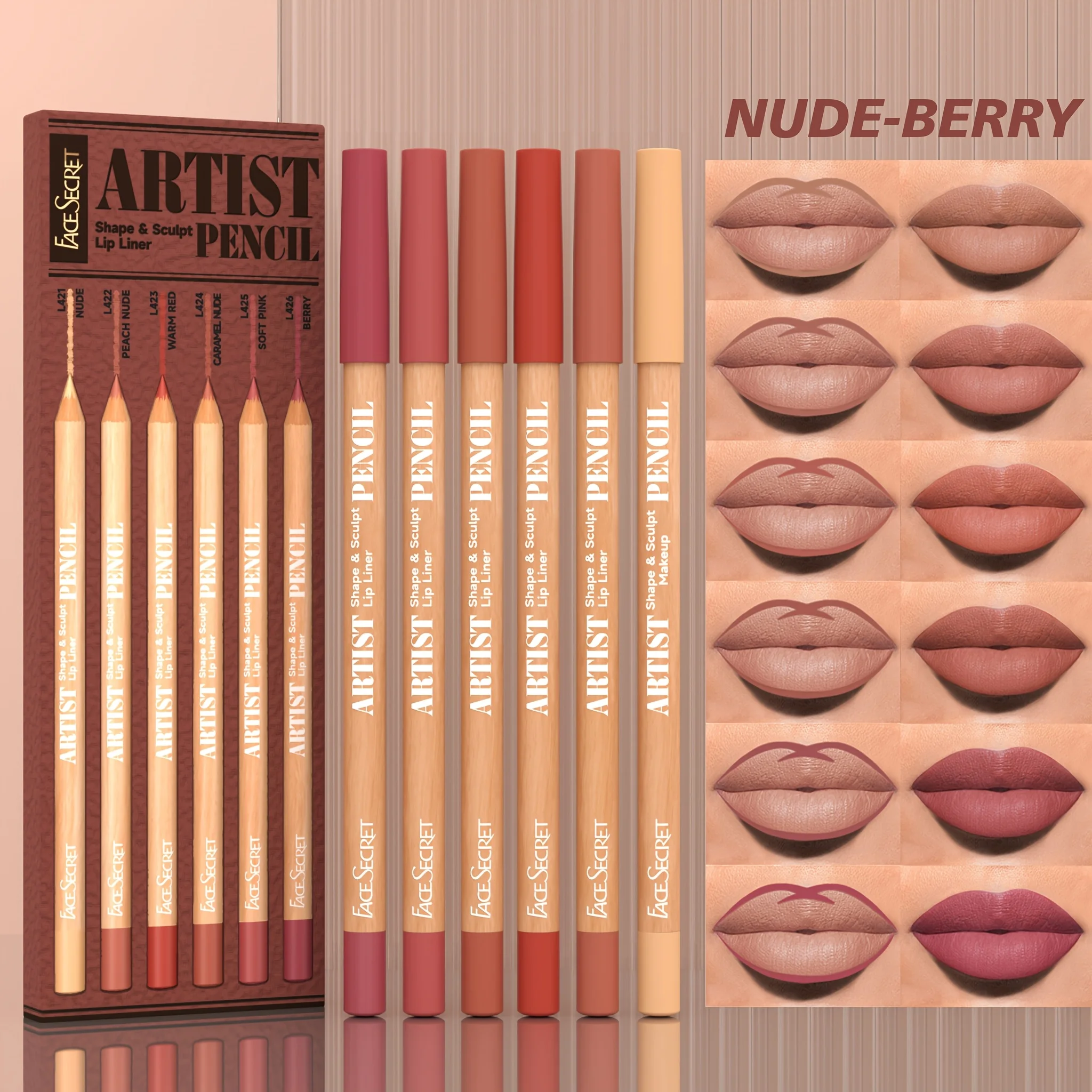 [Samt Matte Lip Liner] 6-teiliges, langlebiges samtmattes Lip Liner-Stift-Set |   Nicht trocknend und perfekt zum Füllen und Füllen von Lippen