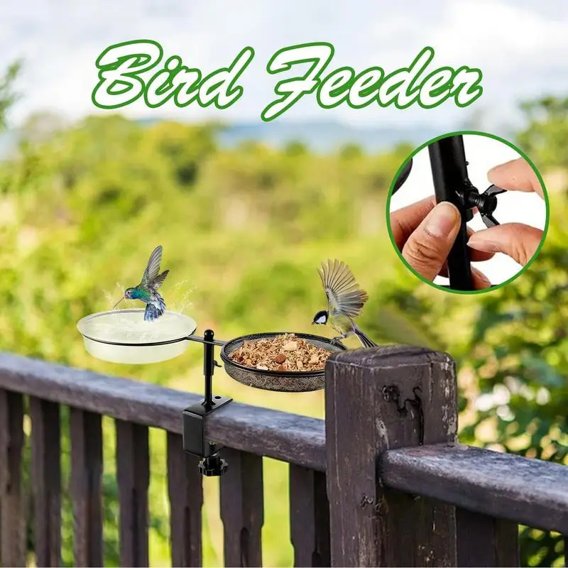 

Outdoor Bird Bath Bird Bath Outside Food Feeder Detachable Tray Attached Clamp-On Water Bowl For Animals Parakeet Parrot