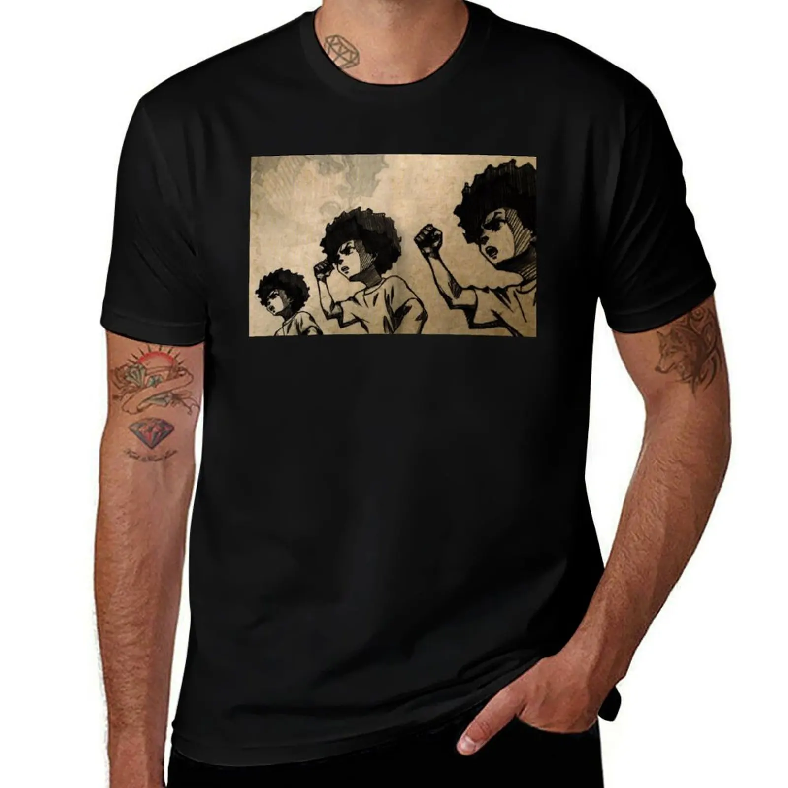 

huey drawings from boondocks T-Shirt anime tshirt t shirt man cotton T-Shirt