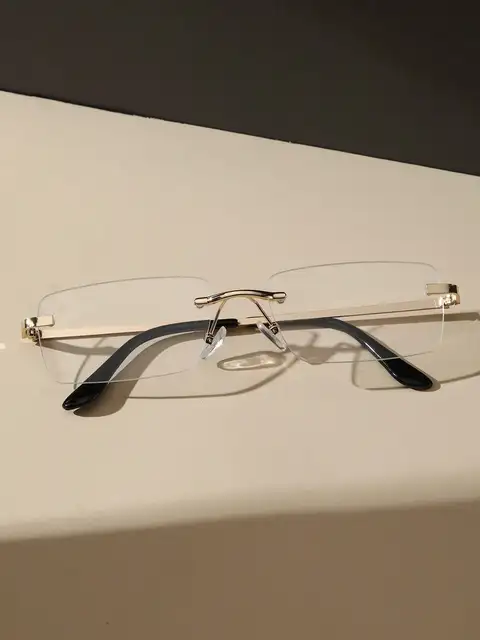 1 szt. Uniseksowe kwadratowe metalowe okulary bez oprawek, modne, przeciw niebieskiemu światłu, przezroczyste okulary do codziennego czytania w biurze