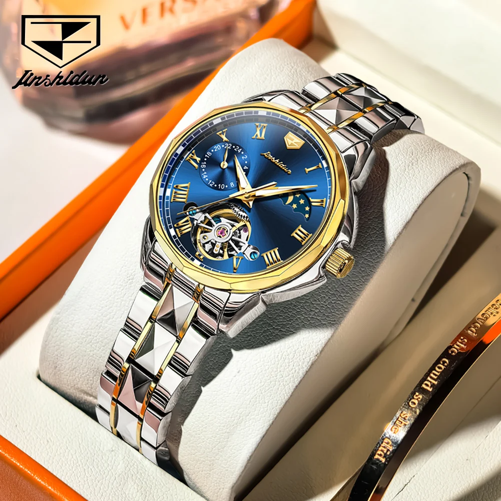 

Часы JSDUN для женщин, механические часы-скелетоны, многофункциональные водонепроницаемые светящиеся роскошные оригинальные женские часы, подарки 8937