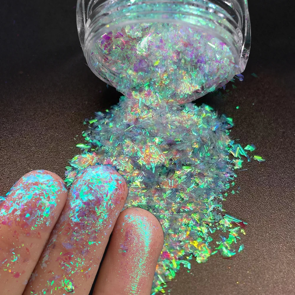 1 Jar Chameleon Opal Flakes Nail Powder Holographic Aurora Mermaid Glitter Flake Sequin High Gloss Brocade Powder Chrome Dust #