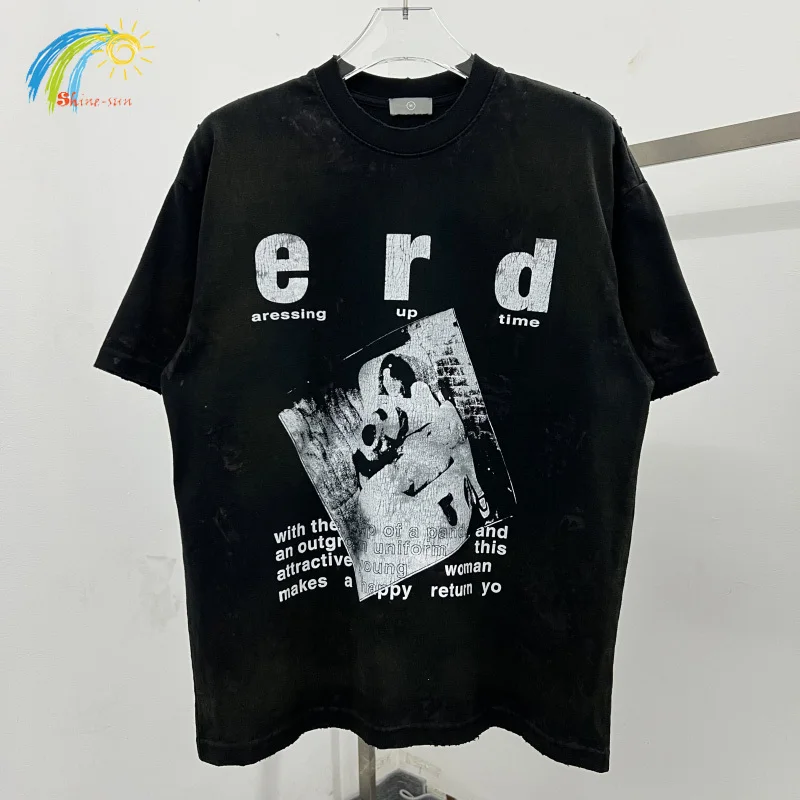 

Streetwear Vintage Washed Worn-Out Enfants Riches Deprimes T Shirt Men Women Loose Pattern Print Mud Dyeing ERD T-Shirt Tee