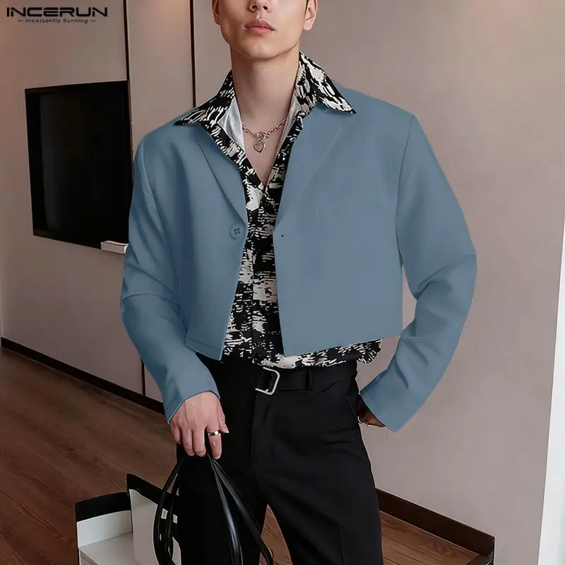 

INCERUN мужской пиджак однотонный с лацканами с длинным рукавом на одной пуговице мужские костюмы уличная одежда свободные корейский стиль модные повседневные тонкие пальто