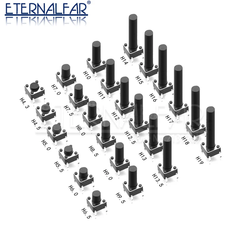 Interruptor táctil 6x6x4,3 4,5 5 6 9 16MM 4PIN Tact Push Button Micro Switch Direct Plug-in Auto-reset DIP Top Copper Through Hole