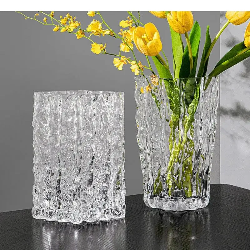 Glacier Wrinkle Glass Vase Hydroponics Flower Pots Decorative Arrangement Desk Decoration Colorful Floral Vases