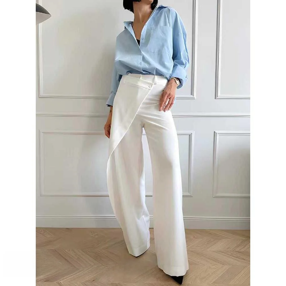 High Waist Wide Leg Pants Asymmetric Casual Trousers Faionable Autumnal Divided Trousers Commute Sle Ladies' Pants