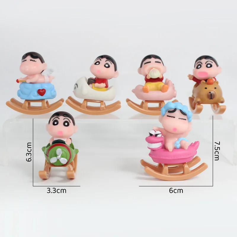 Bandai 6 unids/set Anime Crayon Shin-Chan figuras de acción serie caballo balancín figuritas decoración de coche muñeca modelo niños juguetes regalos
