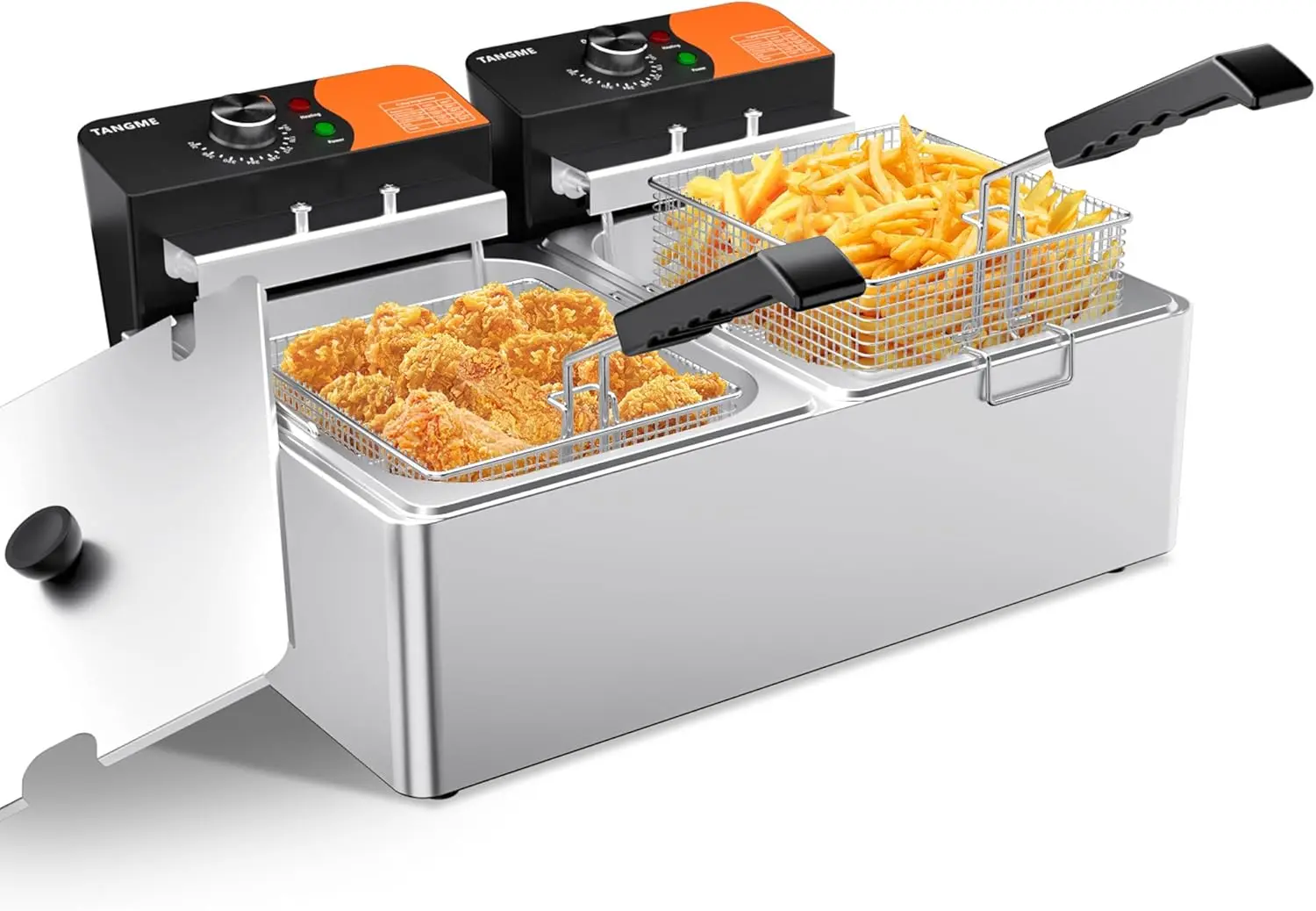 

Commercial Deep Fryer, 3400W Electric Countertop Fryer 20.7QT with 6.35QTx2 Baskets Stainless Steel Oil Fryer with