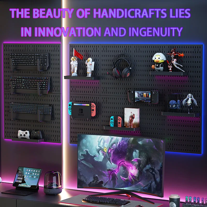 pegboard gamer accessories wall mount shelf peg board gaming hook Rack display stand Plastic Storage organizer kit for Office
