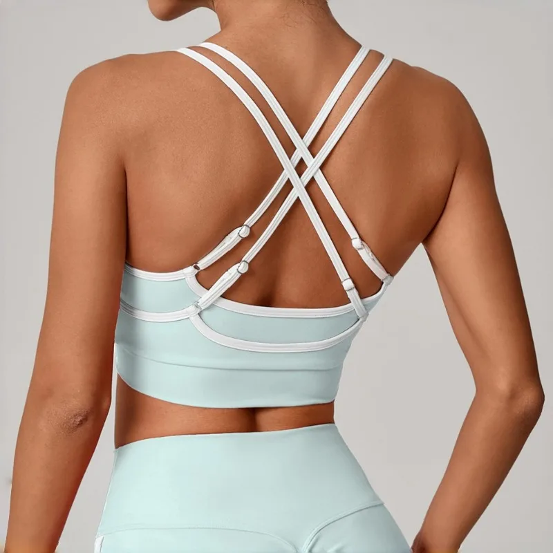 Baju Yoga Wanita Warna Nude Ketat Model Color Blocking Cepat Kering Sport Bra Olahraga Lari Santai Fitness Tanpa Punggung
