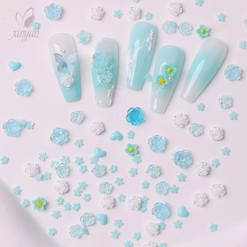 Hars 3d Nail Art Accessoire Met Retro Rode Strass Vlinder En Camellia Bloem Voor Diy Nail Decoratie