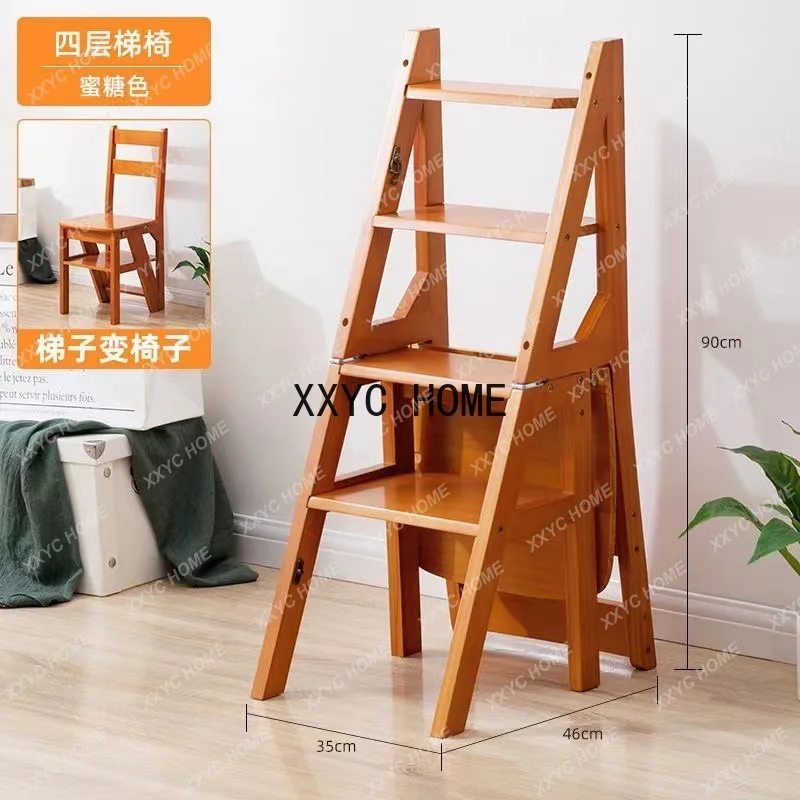 Solid wood ladder chair household ladder chair folding dual-use ladder stool indoor climbing pedal stair multi-function